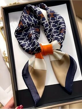 Patterned Navy & Orange Scarf for Women